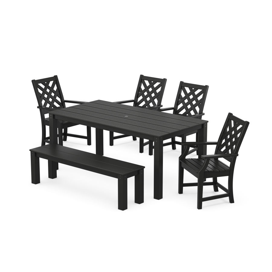 POLYWOOD Wovendale 6-Piece Parsons Dining Set with Bench in Black