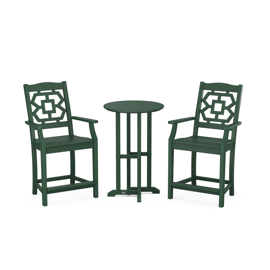 POLYWOOD Chinoiserie 3-Piece Farmhouse Counter Set in Green