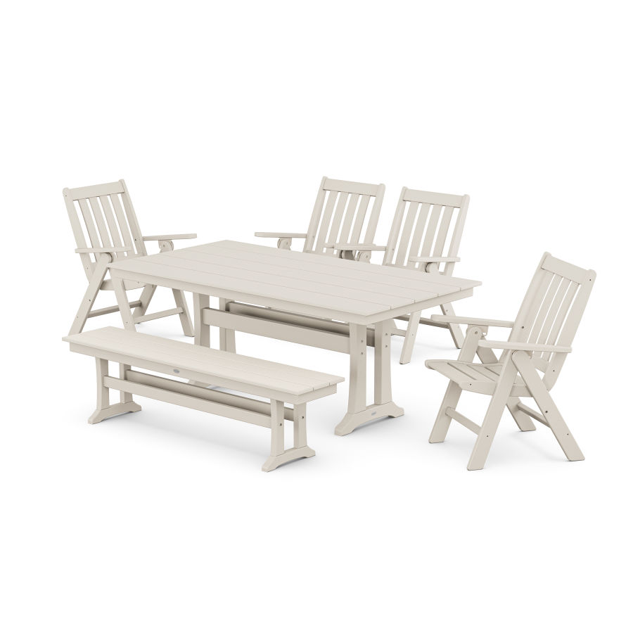 POLYWOOD Vineyard 6-Piece Farmhouse Folding Dining Set with Bench in Sand