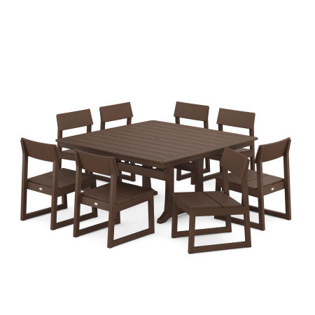POLYWOOD EDGE Side Chair 9-Piece Dining Set with Trestle Legs in Mahogany