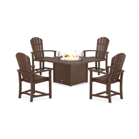 Palm Coast 4-Piece Upright Adirondack Conversation Set with Fire Pit Table in Mahogany