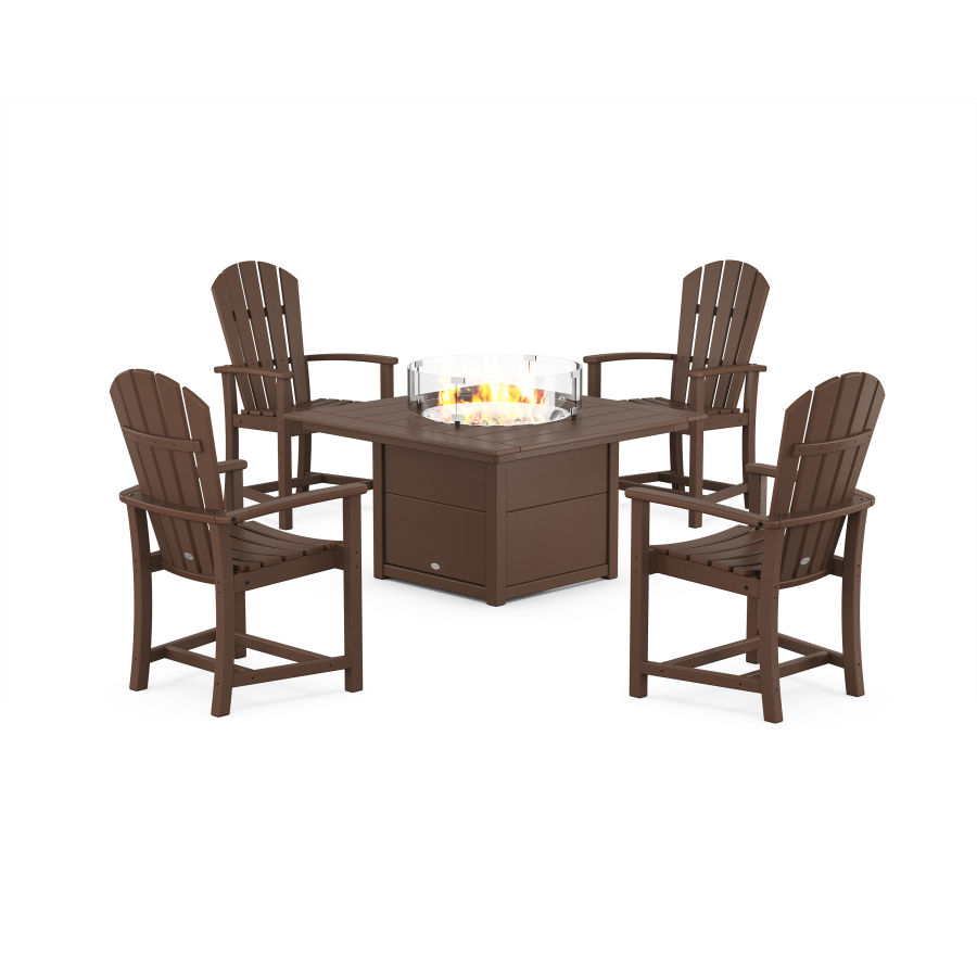 POLYWOOD Palm Coast 4-Piece Upright Adirondack Conversation Set with Fire Pit Table in Mahogany
