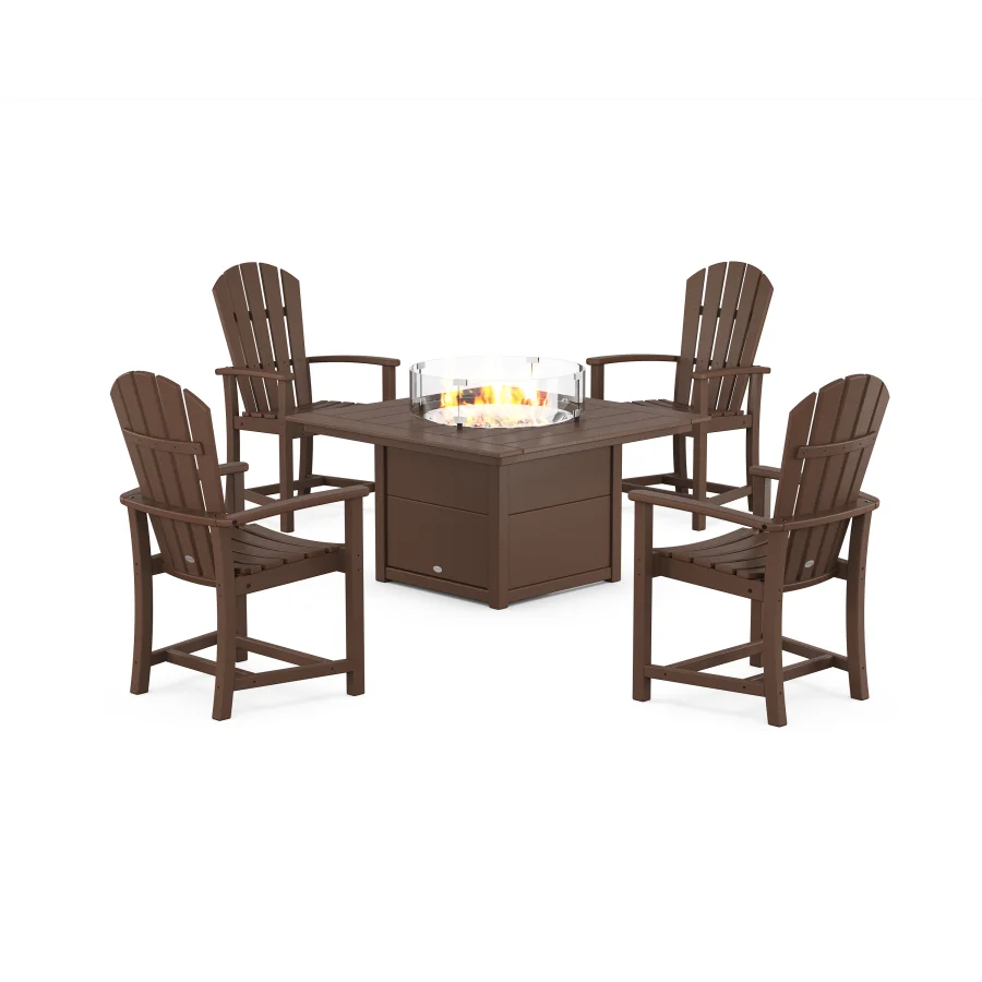 POLYWOOD Palm Coast 4-Piece Upright Adirondack Conversation Set with Fire Pit Table in Mahogany