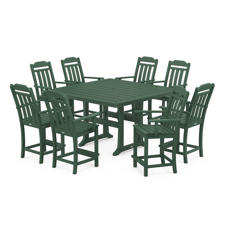 POLYWOOD Country Living 9-Piece Square Counter Set with Trestle Legs in Green