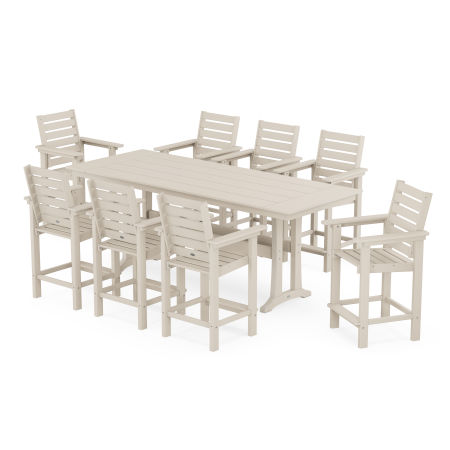 POLYWOOD Captain 9-Piece Farmhouse Counter Set with Trestle Legs in Sand