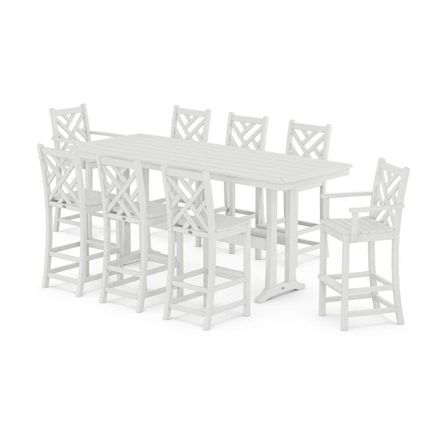 POLYWOOD Chippendale 9-Piece Bar Set with Trestle Legs in White