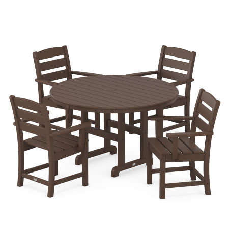 Lakeside 5-Piece Round Farmhouse Arm Chair Dining Set in Mahogany