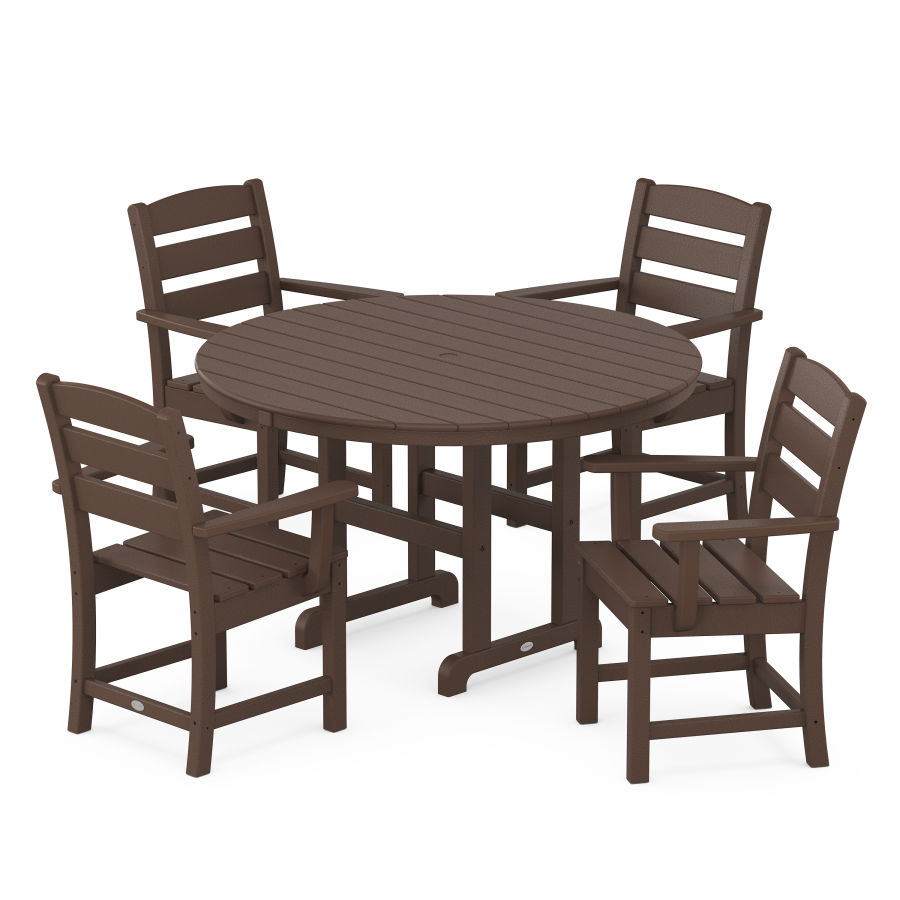 POLYWOOD Lakeside 5-Piece Round Farmhouse Arm Chair Dining Set in Mahogany