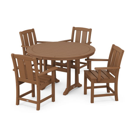 POLYWOOD Mission 5-Piece Round Dining Set with Trestle Legs in Teak