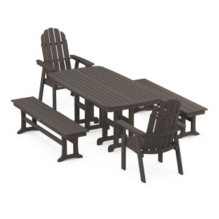 Vineyard Adirondack 5-Piece Dining Set with Benches in Vintage Finish