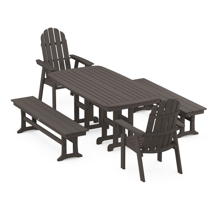 POLYWOOD Vineyard Adirondack 5-Piece Dining Set with Benches in Vintage Finish