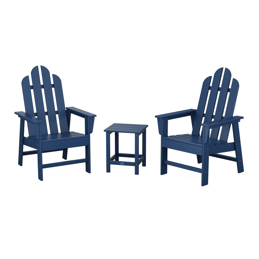 POLYWOOD Long Island 3-Piece Upright Adirondack Chair Set in Navy