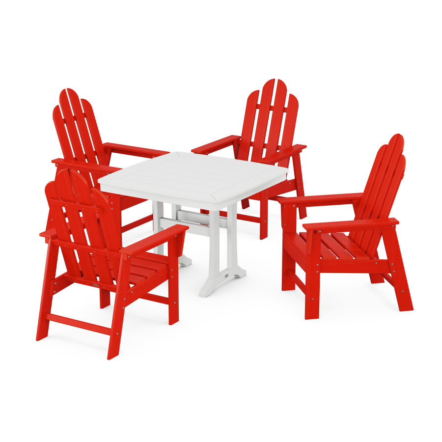 POLYWOOD Long Island 5-Piece Dining Set with Trestle Legs in Sunset Red / White