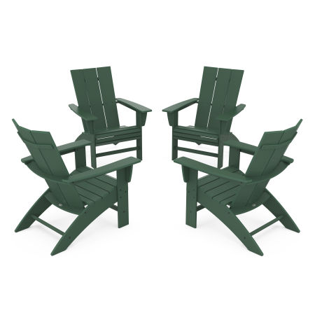 POLYWOOD 4-Piece Modern Curveback Adirondack Conversation Set in Green