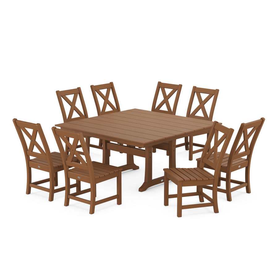 POLYWOOD Braxton Side Chair 9-Piece Farmhouse Dining Set in Teak