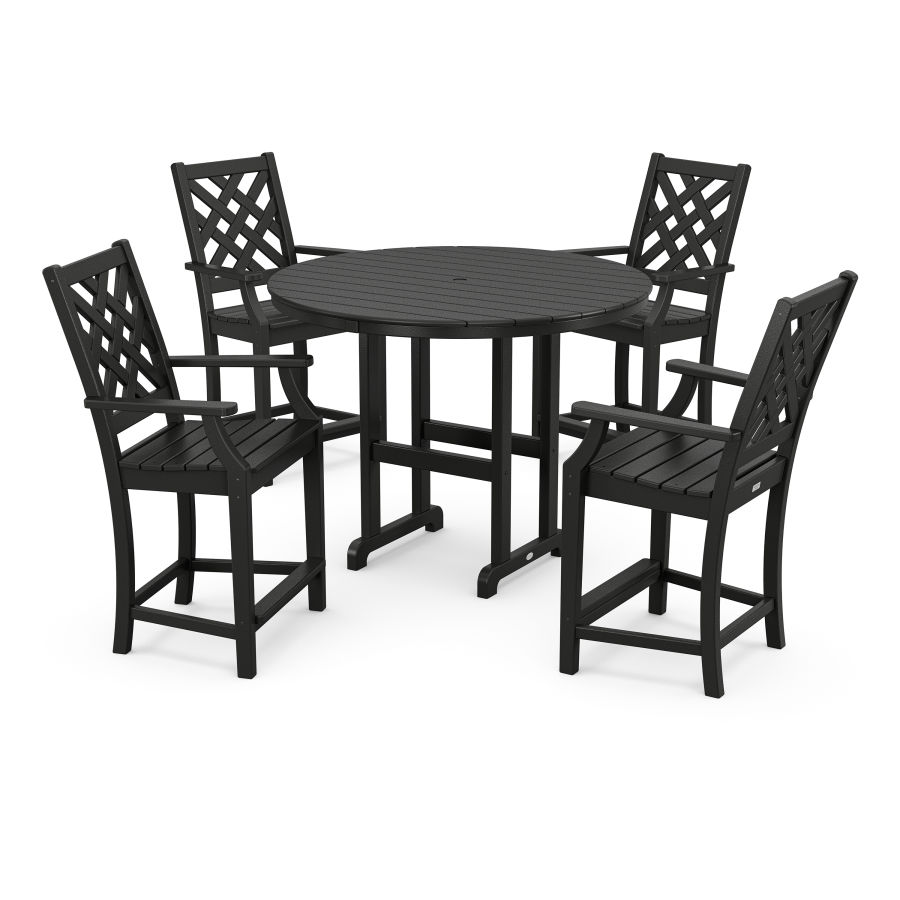 POLYWOOD Wovendale 5-Piece Round Farmhouse Counter Set in Black