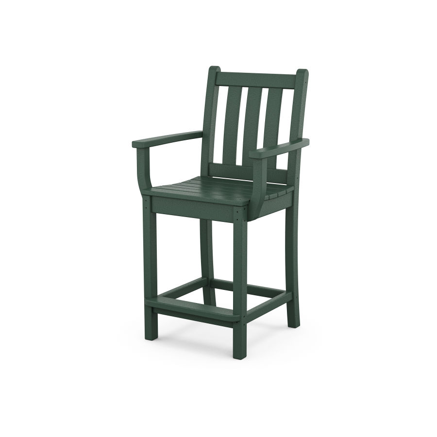 POLYWOOD Traditional Garden Counter Arm Chair in Green