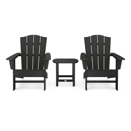 Wave 3-Piece Adirondack Chair Set with The Crest Chairs in Black