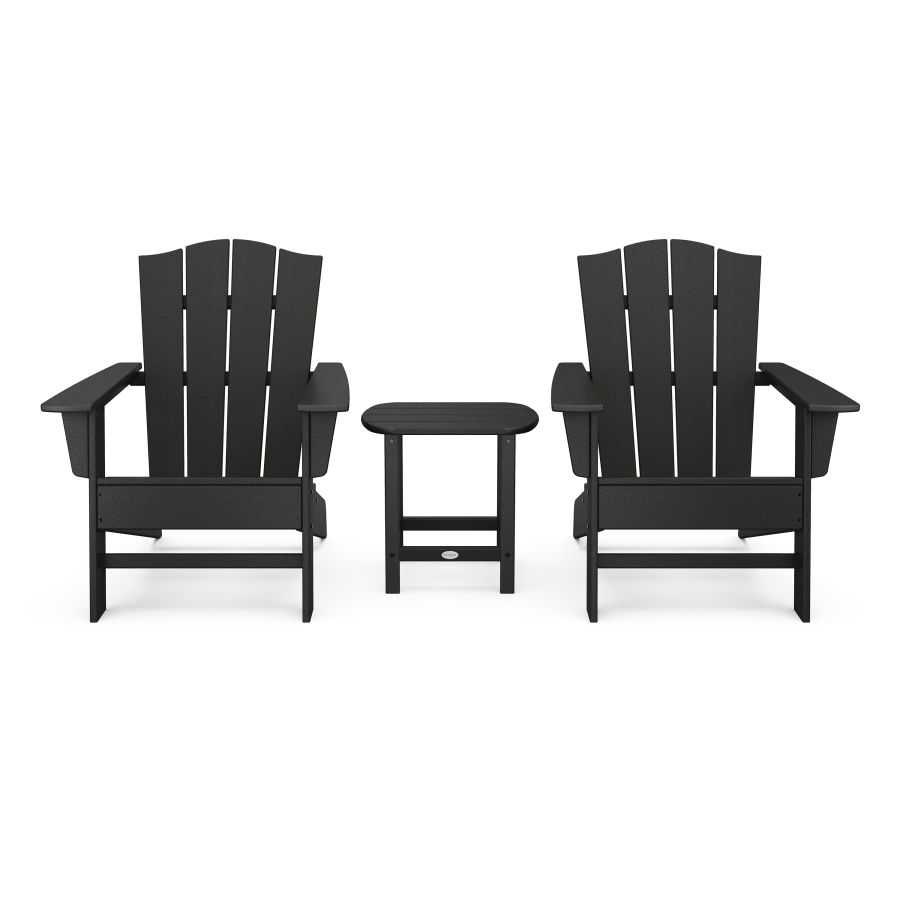 POLYWOOD Wave 3-Piece Adirondack Chair Set with The Crest Chairs in Black