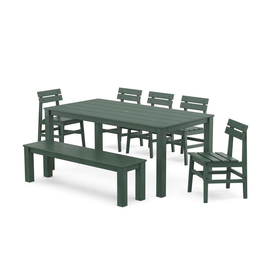 POLYWOOD Modern Studio Plaza Chair 7-Piece Parsons Dining Set with Bench in Green