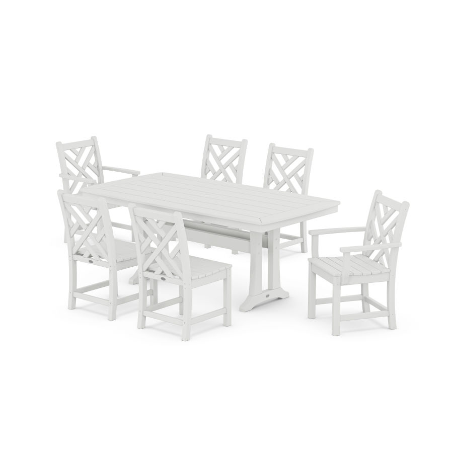 POLYWOOD Chippendale 7-Piece Dining Set with Trestle Legs in White