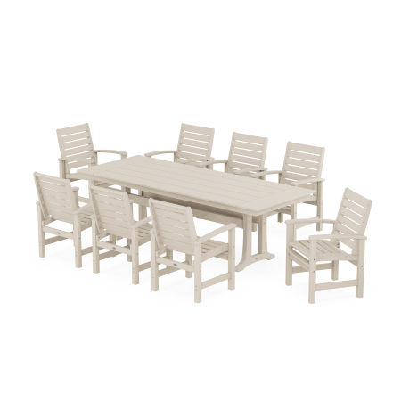 Signature 9-Piece Farmhouse Dining Set with Trestle Legs in Sand