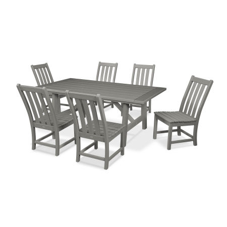 Vineyard 7-Piece Rustic Farmhouse Side Chair Dining Set in Slate Grey