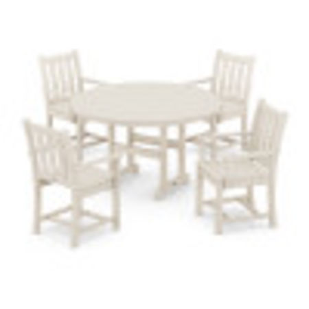 POLYWOOD Traditional Garden 5-Piece Round Farmhouse Dining Set in Sand