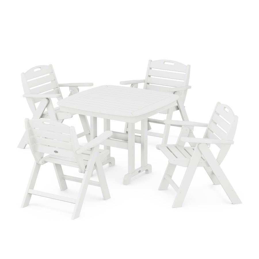 POLYWOOD Nautical Folding Lowback Chair 5-Piece Dining Set in White