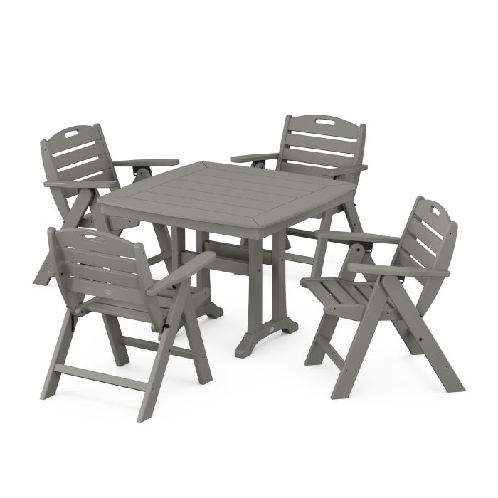 POLYWOOD Nautical Folding Lowback Chair 5-Piece Dining Set with Trestle Legs