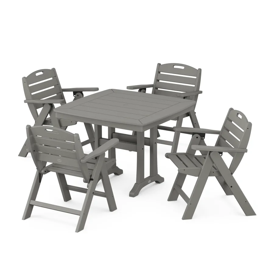 POLYWOOD Nautical Folding Lowback Chair 5-Piece Dining Set with Trestle Legs