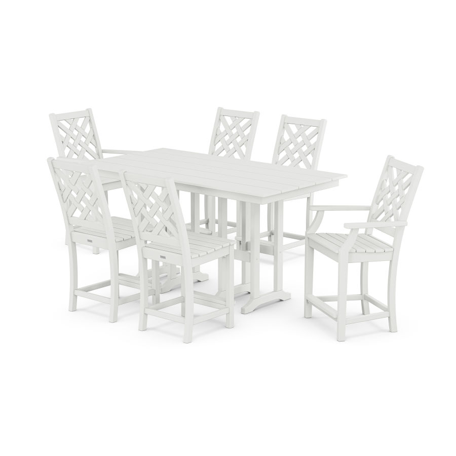 POLYWOOD Wovendale 7-Piece Farmhouse Counter Set in White