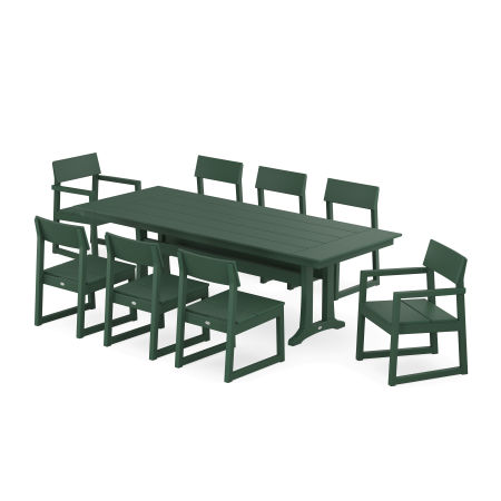 EDGE 9-Piece Farmhouse Dining Set with Trestle Legs in Green
