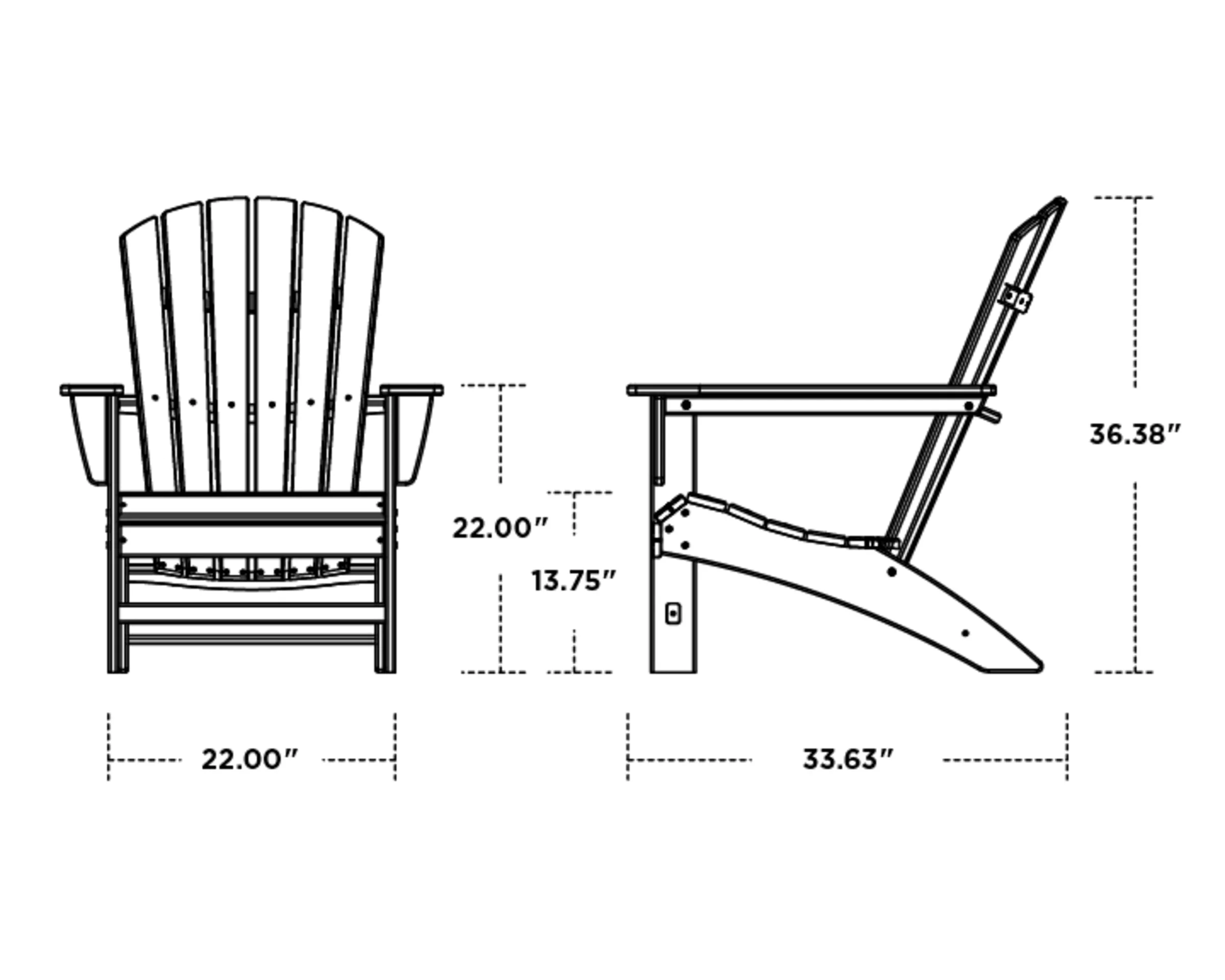Dimensions for Grant Park Traditional Curveback Adirondack Chair