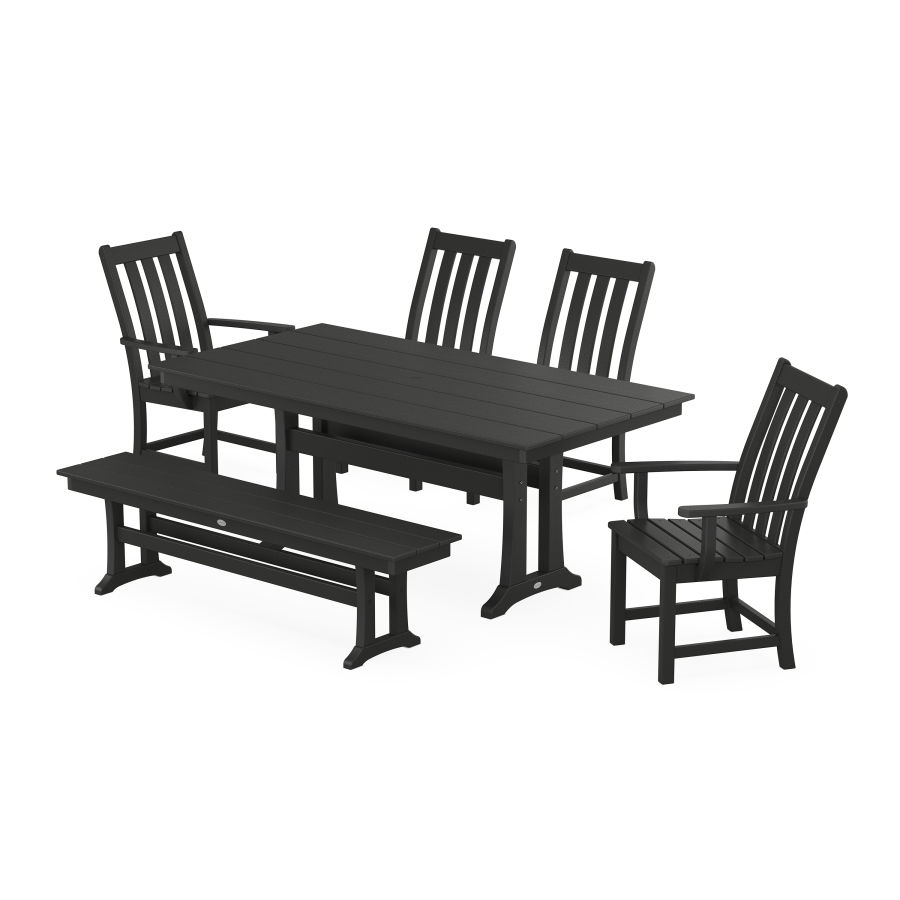 POLYWOOD Vineyard 6-Piece Farmhouse Dining Set With Trestle Legs in Black
