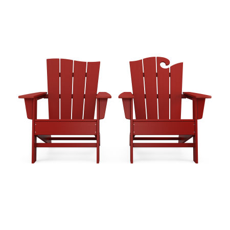 Wave 2-Piece Adirondack Set with The Wave Chair Left in Crimson Red