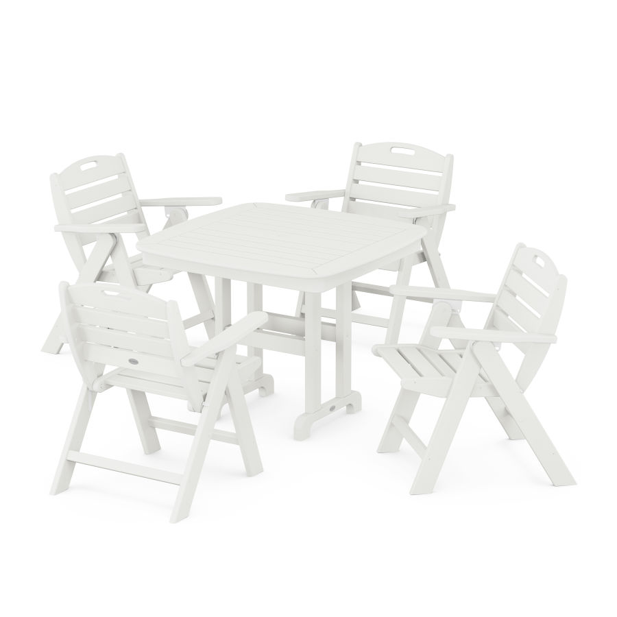 POLYWOOD Nautical Folding Lowback Chair 5-Piece Dining Set in Vintage White