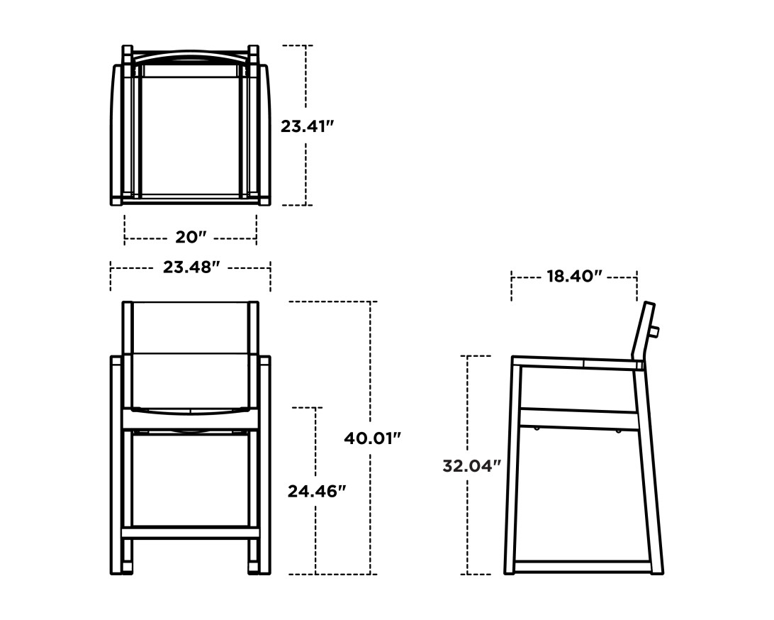 Dimensions for EDGE Sling Counter Arm Chair