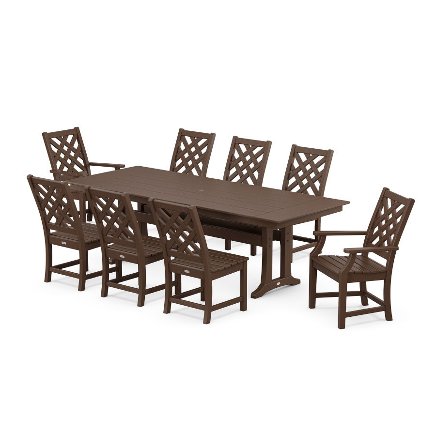 POLYWOOD Wovendale 9-Piece Farmhouse Dining Set with Trestle Legs in Mahogany