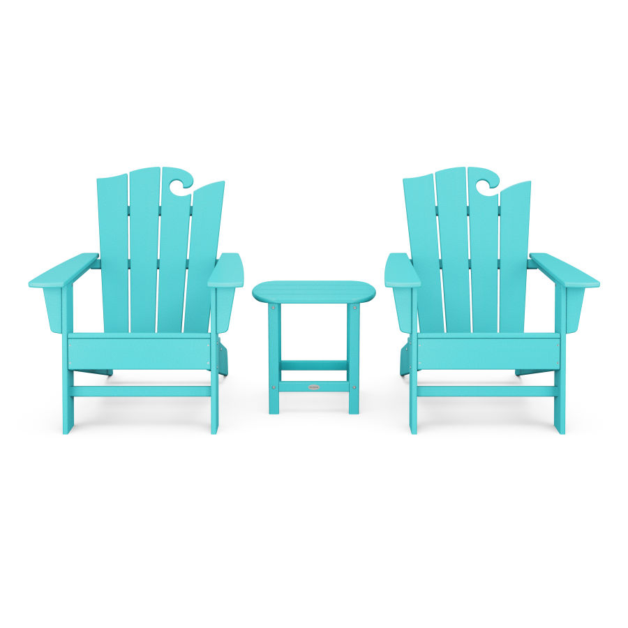 POLYWOOD Wave 3-Piece Adirondack Set with The Ocean Chair in Aruba