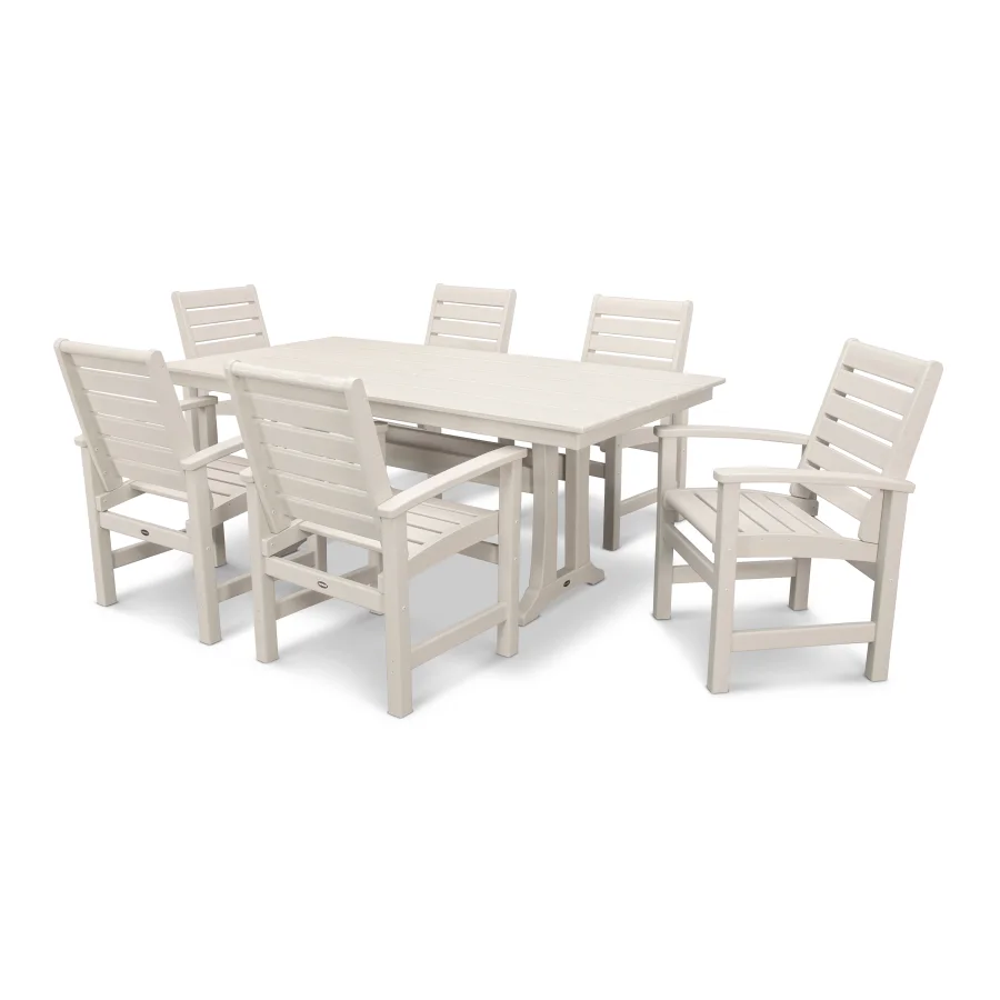 POLYWOOD Signature 7 Piece Farmhouse Dining Set in Sand