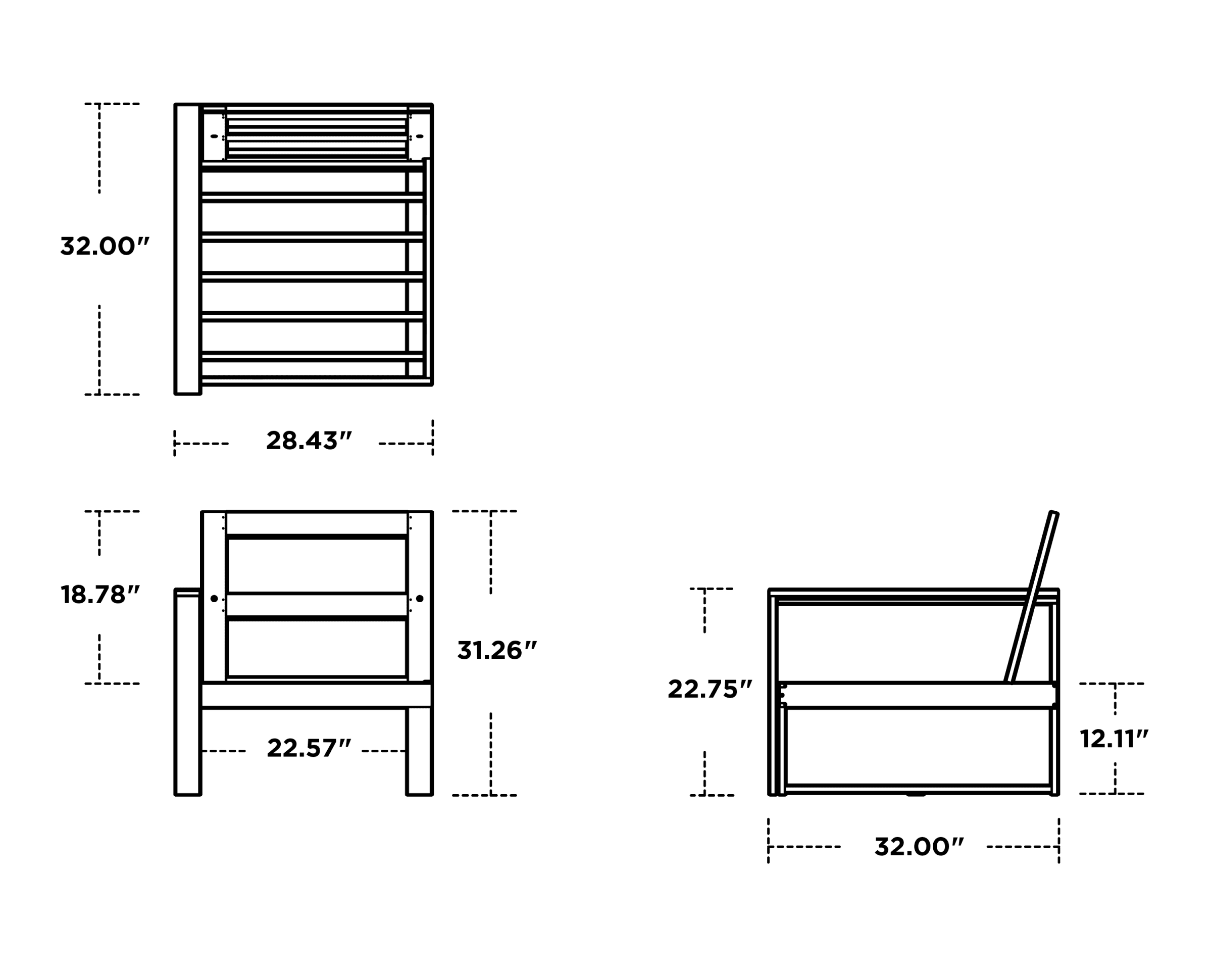 Dimensions for EDGE Modular Left Arm Chair