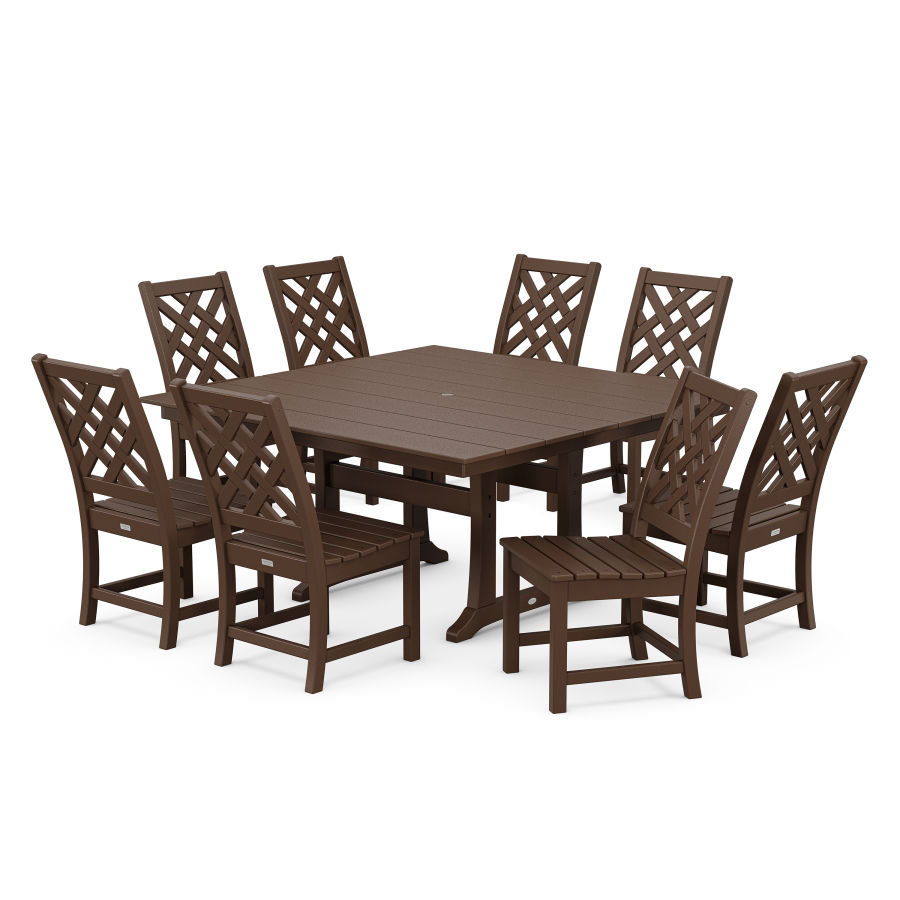 POLYWOOD Wovendale Side Chair 9-Piece Square Farmhouse Dining Set with Trestle Legs in Mahogany