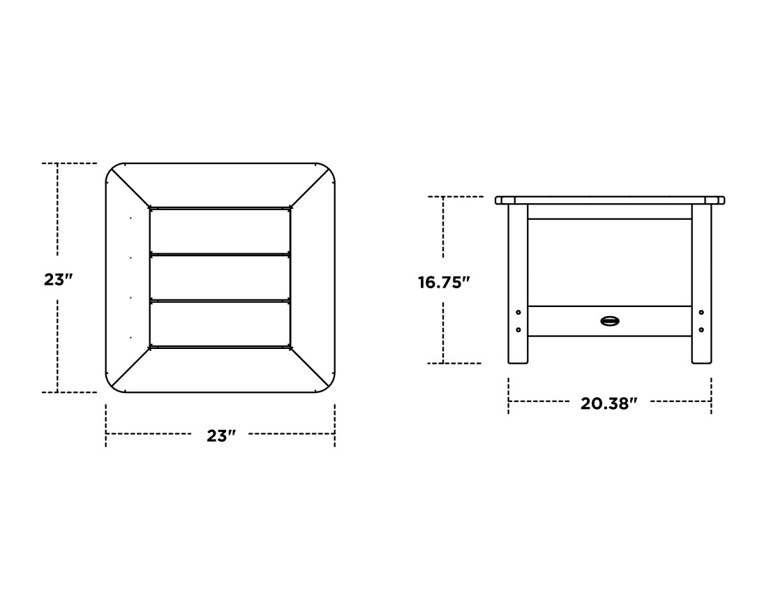 Dimensions for Harbour Slat End Table