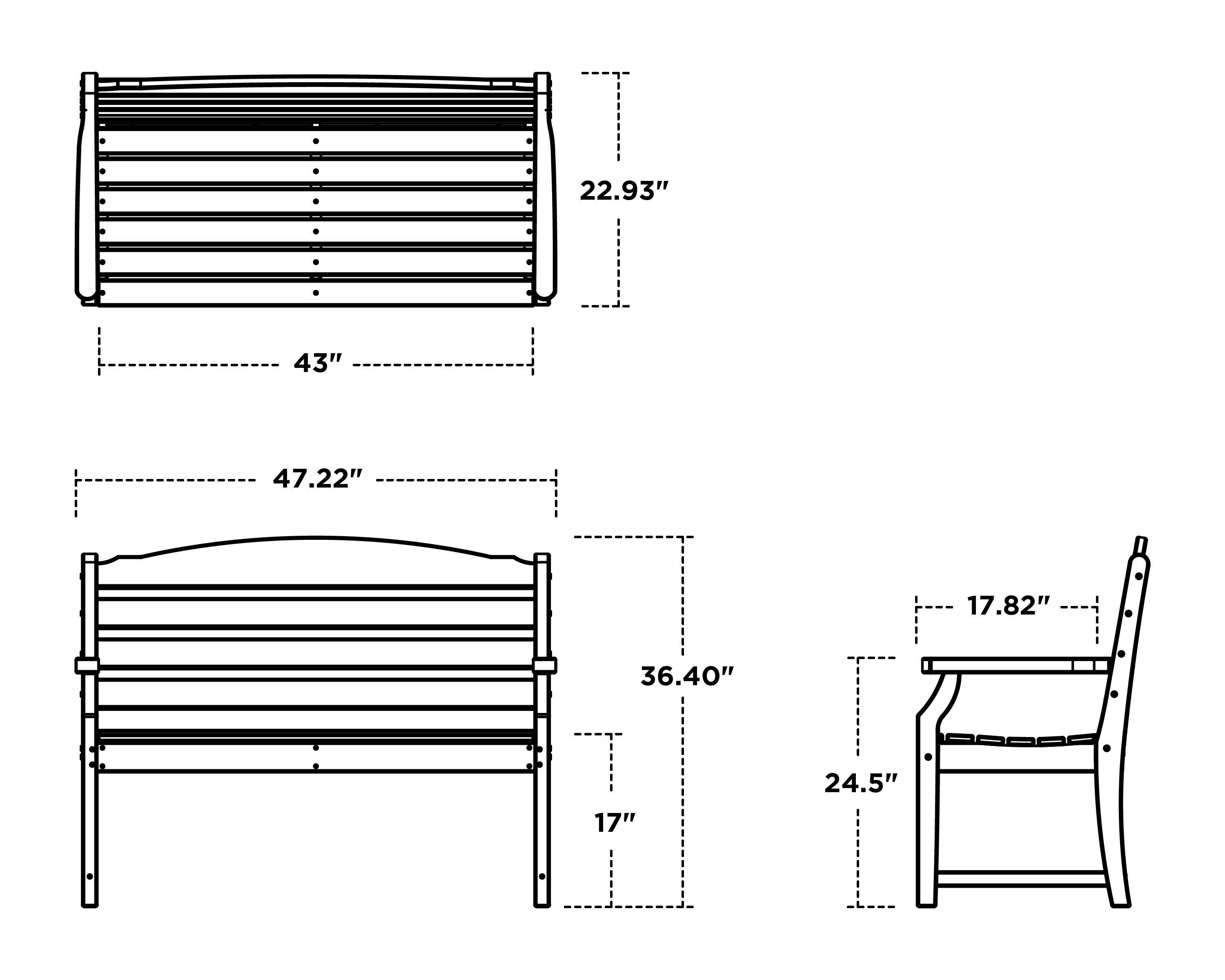 Dimensions for Savannah 48" Bench