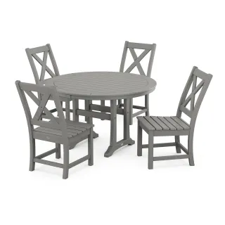 POLYWOOD Braxton Side Chair 5-Piece Round Dining Set With Trestle Legs