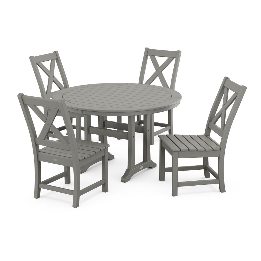 POLYWOOD Braxton Side Chair 5-Piece Round Dining Set With Trestle Legs