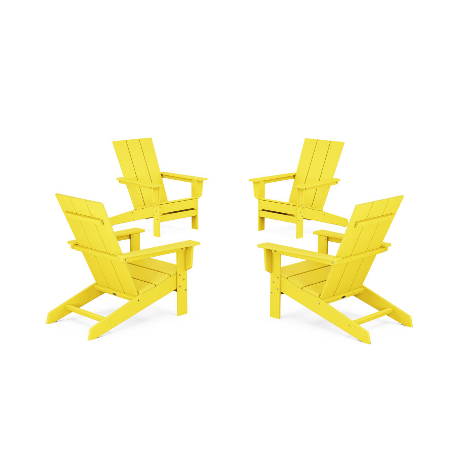 POLYWOOD 4-Piece Modern Studio Adirondack Chair Conversation Set in Lemon