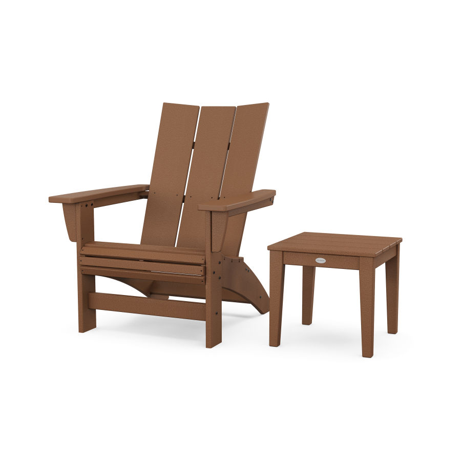 POLYWOOD Modern Grand Adirondack Chair with Side Table in Teak
