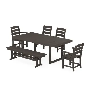 POLYWOOD Lakeside 6-Piece Dining Set with Bench in Vintage Finish